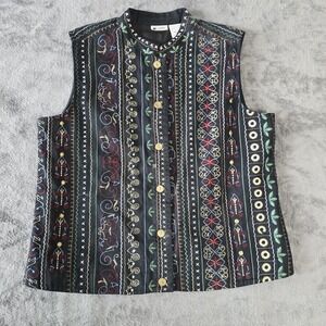 Vintage Embroidered Floral Vest Size XL Multicolor Academia Boho Hippie Festival
